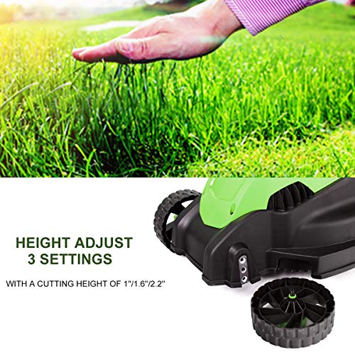 Goplus 14-Inch 12 Amp Electric Lawn Mower w/Grass Bag, Folding Handle, Electric Push Lawn Corded Mower (Green)