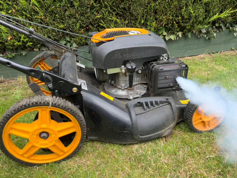 lawn mower white smoke engine burning oil